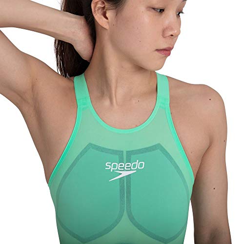 Speedo Fastskin LZR Pure Valor Openback Kneeskin Traje de baño, Mujer, Green Glow/Nordic Teal/White, 22