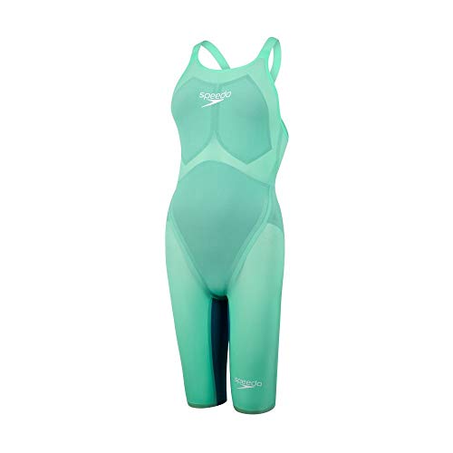 Speedo Fastskin LZR Pure Valor Openback Kneeskin Traje de baño, Mujer, Green Glow/Nordic Teal/White, 22