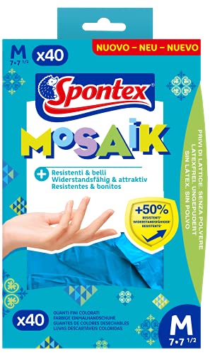 Spontex - Guantes Finos Mosaik, 40 Unidades, Alta Resistencia, Talla 7 Mediana