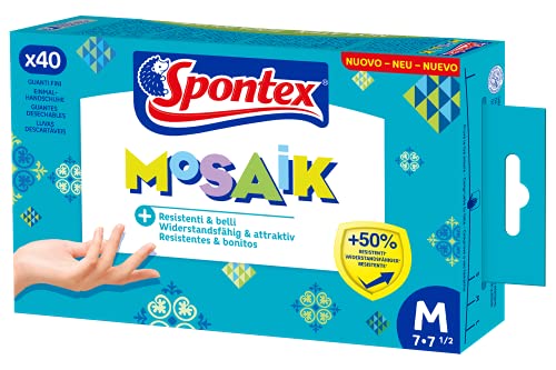 Spontex - Guantes Finos Mosaik, 40 Unidades, Alta Resistencia, Talla 7 Mediana