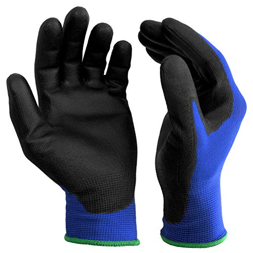 S&R Guantes de Trabajo para Hobre en Nylon resistente con recubrimiento de PU - 12 ParesTalla L/9.