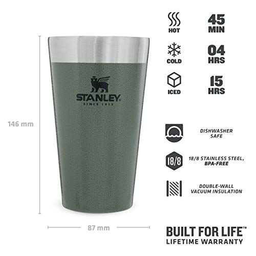 Stanley Adventure Stacking Beer Pint, Unisex-Adult, Verde con effecto Hammertone 2020, 16OZ / .47L