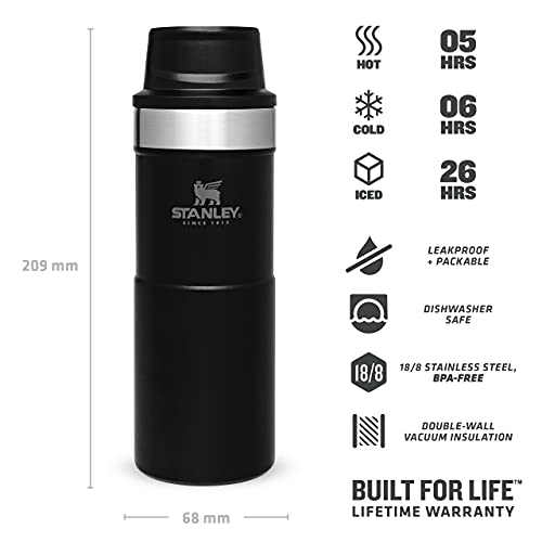 Stanley Trigger Action Termo Café Para Llevar 0.35L / 12OZ Matte Black – Botella Termica Sin BPA - Mantiene Frío 5 Horas - Vaso Termico Café de Acero Inoxidable - Apta Para Lavavajillas