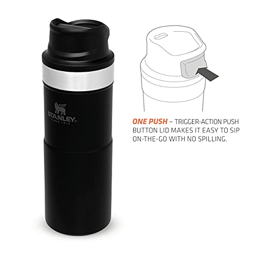 Stanley Trigger Action Termo Café Para Llevar 0.35L / 12OZ Matte Black – Botella Termica Sin BPA - Mantiene Frío 5 Horas - Vaso Termico Café de Acero Inoxidable - Apta Para Lavavajillas