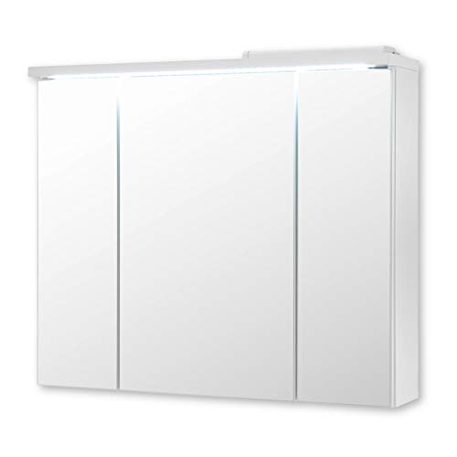 Stella Trading POOL - Armario con espejo para baño con iluminación LED en color blanco - Espejo de baño con mucho espacio de almacenamiento, material de madera, 80 x 69 x 20 cm