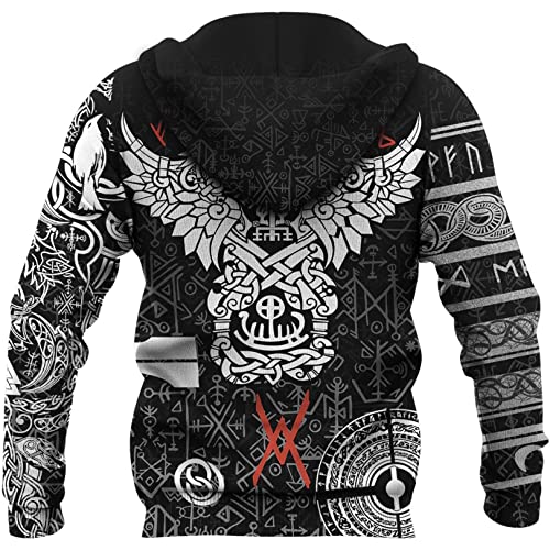 Sudadera con capucha vikinga for hombre, tatuaje de Odin y cuervo 3D Sudadera con capucha y cremallera totalmente impresa Sudadera unisex Otoño Casual Streetwear/XL (Color : Hoodie, Size : M)