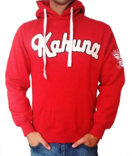 Sudadera surfera para Hombre y Mujer con Capucha Kahuna Store Screenprinting Red Hoodie Premium Roja Monkey Style, Unisex, para Hombre y Mujer, Skate Wear and Snowboard (l)