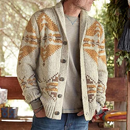 Suéter de punto para hombre de cachemir mezcla de lana botones de solapa botón completo de manga larga Cardigan de punto solapa suéter de punto chaqueta de punto Outwear otoño abrigo, B, XXXXL