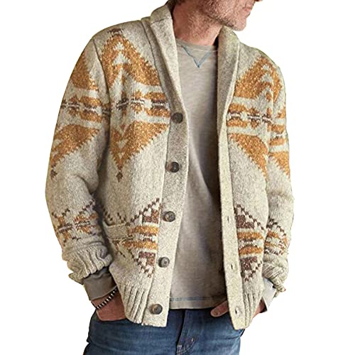 Suéter de punto para hombre de cachemir mezcla de lana botones de solapa botón completo de manga larga Cardigan de punto solapa suéter de punto chaqueta de punto Outwear otoño abrigo, B, XXXXL