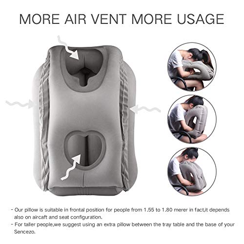 Sunany Almohada Inflable de Viaje, Almohada de avión portátil Inflable para el Cuello, se Utiliza para Aviones, Coches, autobuses, Trenes, Oficina, con máscara de Ojos, Tapones para los oídos (Gris)