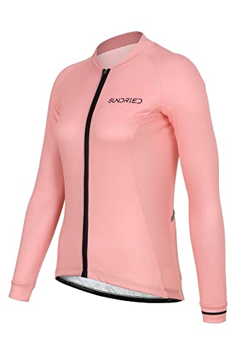 SUNDRIED Jersey de Ciclismo de Manga Larga para Mujer, Camiseta de Ciclismo de Carretera, Camiseta de Ciclismo de montaña Rosa, Ropa de Ciclismo (Rosa, XS)