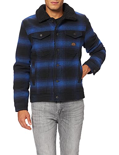 Superdry Highwayman Sherpa Trucker-Ovillo de Lana Chaqueta, Blue Falls Ombre, M para Hombre