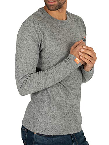 Superdry O L Vintage Embroidery L/s tee Camisa, Gris (Sand Steel Flint), 3XL para Hombre