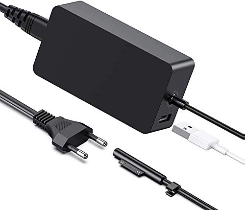 Surface Pro Cargador, 44W 15V 2.58A para Microsoft Surface Pro 3 Pro 4 Pro 5 Pro 6 Pro 7/X, Model 1800,Surface Book,Surface Laptop,Surface Go Alimentación Adaptador de Corriente con Puerto USB y Cable