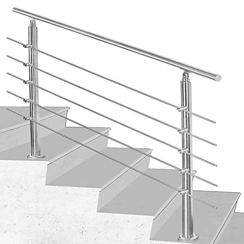 SWANEW Pasamanos escalera acero inox 80*4.2*106.5cm,5 barras,barandilla con kit de instalación,para Exteriores Ático Barandas para Ancianos y niños