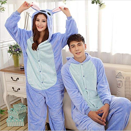 Swanka Pijama Stitch Onesie Disfraz Traje Adulto Mujer Animale Invierno Kigurumi Cosplay Halloween y Navidad (Azul Stitch, S)