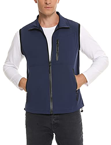 Sykooria Chaleco Impermeable Hombre Chaqueta sin Mangas Hombre Cortavientos Múltiples Bolsillos Chaleco Deportivo Informal de Secado Rápido para Pesca Senderismo y Viajes Azul marino L