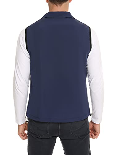 Sykooria Chaleco Impermeable Hombre Chaqueta sin Mangas Hombre Cortavientos Múltiples Bolsillos Chaleco Deportivo Informal de Secado Rápido para Pesca Senderismo y Viajes Azul marino L