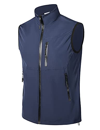 Sykooria Chaleco Impermeable Hombre Chaqueta sin Mangas Hombre Cortavientos Múltiples Bolsillos Chaleco Deportivo Informal de Secado Rápido para Pesca Senderismo y Viajes Azul marino L