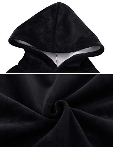 Sykooria Manta con Capucha Sudadera Calentita Grande Pullover Mullido de Doble Capa Manta Súper Suave y Cálida para Mujeres Hombres Adolescentes - Negro S