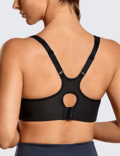 SYROKAN - Sujetador Deportivo con Aros Espalda Deportiva Sin Relleno para Mujer Negro 100C