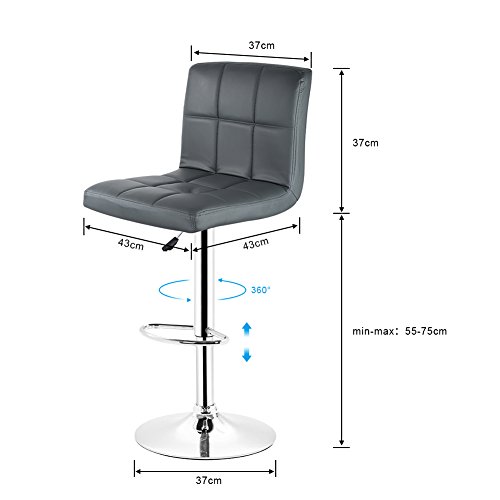 Taburete de Bar de PU Sin apoyabrazos Juego de 2 Sillas de Comedor con Reposapiés Taburete Altas de Cocina con Respaldo Taburete de Clásico, 43×43×92 cm, Gris Oscuro