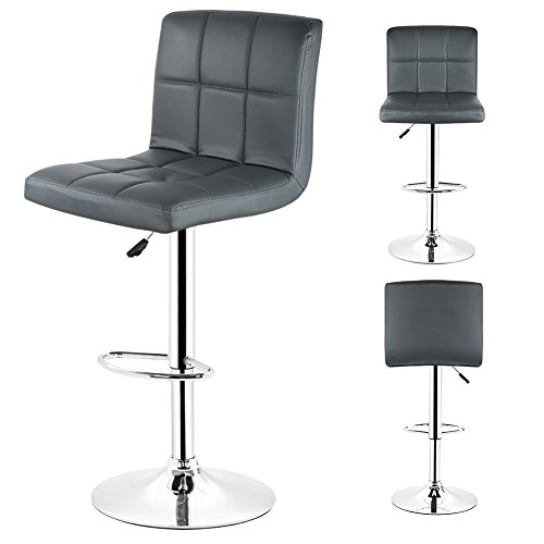 Taburete de Bar de PU Sin apoyabrazos Juego de 4 Sillas de Comedor con Reposapiés Taburete Altas de Cocina con Respaldo Taburete de Clásico, 43×43×92 cm, Gris Oscuro