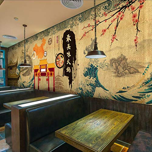 Tamaño personalizado, foto de dibujos japoneses, figura de dibujos animados, papel pintado estilo japonés, restaurante retro, edificios Hot Pot Grill papel pintado mural, 250 x 175 cm