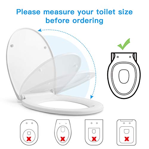 Tapa de WC, HIMIMI Asiento para Inodoro, Asiento de Inodoro en Forma de O, Cierre Suave Lento, Bisagras Ajustables, Desmontaje Rápido, Fácil de Limpiar(440 x 375 x 54 mm)