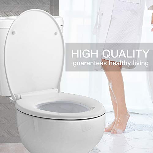 Tapa de WC, HIMIMI Asiento para Inodoro, Asiento de Inodoro en Forma de O, Cierre Suave Lento, Bisagras Ajustables, Desmontaje Rápido, Fácil de Limpiar(440 x 375 x 54 mm)