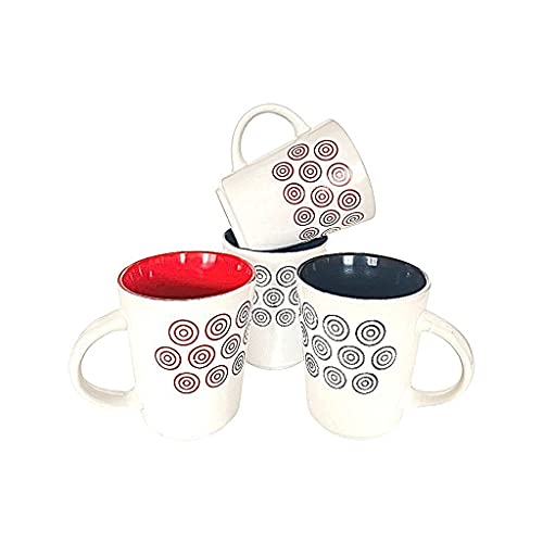 Tazas Cerámica Desayuno 400 ml - Pack de 4 Unidades con Diseño en Dos Colores - 2 Rojas y 2 Negras - Mugs para Helados, Café, Leche, Chocolate, Té e Infusiones.