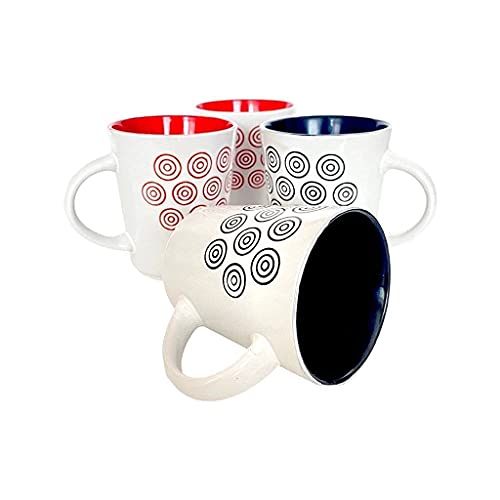 Tazas Cerámica Desayuno 400 ml - Pack de 4 Unidades con Diseño en Dos Colores - 2 Rojas y 2 Negras - Mugs para Helados, Café, Leche, Chocolate, Té e Infusiones.