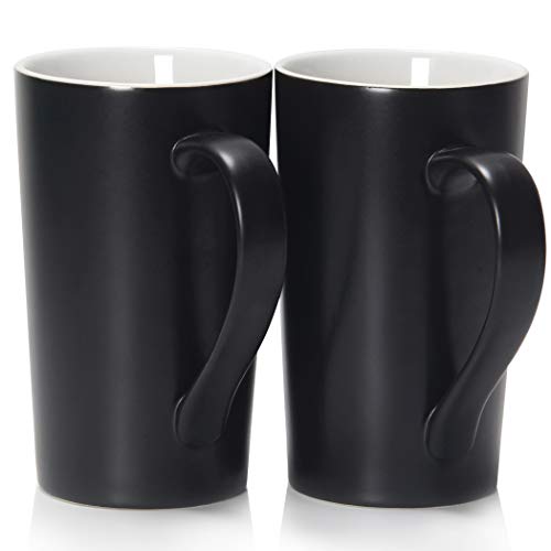 Tazas de café grandes de 20 oz / 600 ml, taza de cerámica Smilatte M007 Plain Tall con asa para hombres de papá, juego de 2, negro