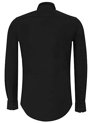 Tazzio Camisa de manga larga para hombre, ajustada, para ocio, negocios, G-700 Negro XXXL