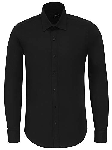 Tazzio Camisa de manga larga para hombre, ajustada, para ocio, negocios, G-700 Negro XXXL