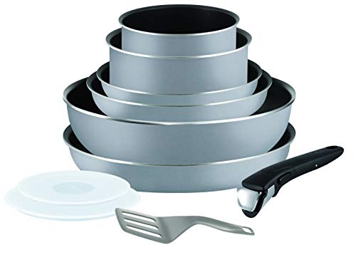 Tefal Ingenio Essential Scottish L2149602 Juego De Sartenes Y Cacerolas Con Mango Extraíble, 16/18/20/22/26 Cm, Revestimiento Antiadherente, Gris