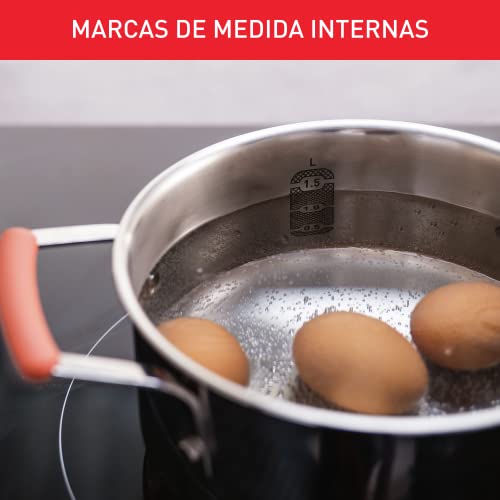 Tefal OptiSpace - Juego de 3 Cacerolas + 3 tapas: Cacerolas de 18, 20 y 24 cm de acero inoxidable, 3 tapas planas, asas antideslizante toque frío, marcas de medida, todo tipo de cocinas