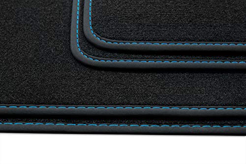 teileplus24 BV562 Alfombrillas Velours para VW T5, T6, T6.1 2003- Protección Alfombra Ductor, Costura:Azul