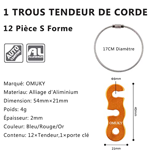 Tensor de Tienda de campaña, 12 Unidades, 1 Agujeros, Tensor de Cuerda, aleación de Aluminio, Camping, Senderismo, Cuerda (12PCS Or)