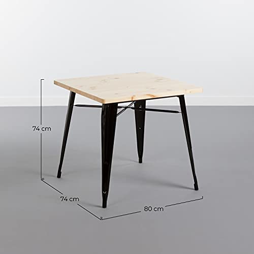 THINIA HOME Mesa de Comedor Cuadrada Iron Wood 80x80x74cm