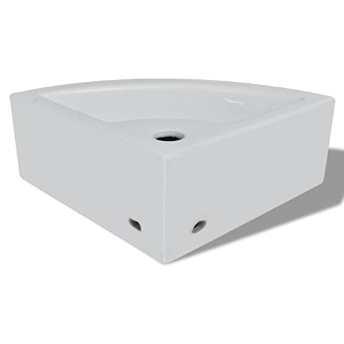 Tidyard Lavabo de Cerámica de Estilo Unico y Moderno con Agujero de Grifo y Desbordamiento Esquina 410 x 280 x 125 mm Blanco