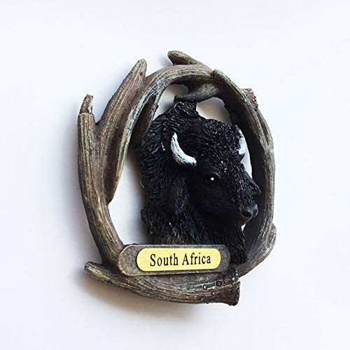 Time Traveler Go South Africa Wild Animal cabeza de bisonte 3D de resina imán para refrigerador, colección de regalo para decoración del hogar y la cocina, imán magnético para nevera