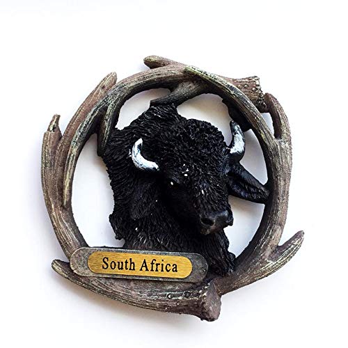 Time Traveler Go South Africa Wild Animal cabeza de bisonte 3D de resina imán para refrigerador, colección de regalo para decoración del hogar y la cocina, imán magnético para nevera