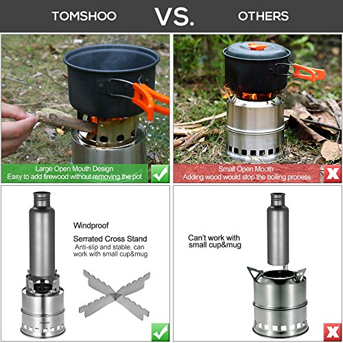 TOM SHOO Estufa de Leña Camping, Hornillo Alcohol Portátil para Madera o Alcohol Camping Senderismo BBQ Picnic