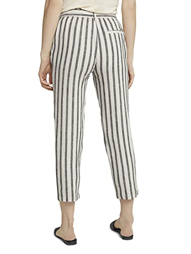 TOM TAILOR Denim 1025742 Tapered Paperbag Pantalones, 26830-Black Beige Stripe, XL para Mujer