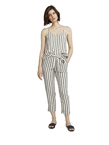 TOM TAILOR Denim 1025742 Tapered Paperbag Pantalones, 26830-Black Beige Stripe, XL para Mujer