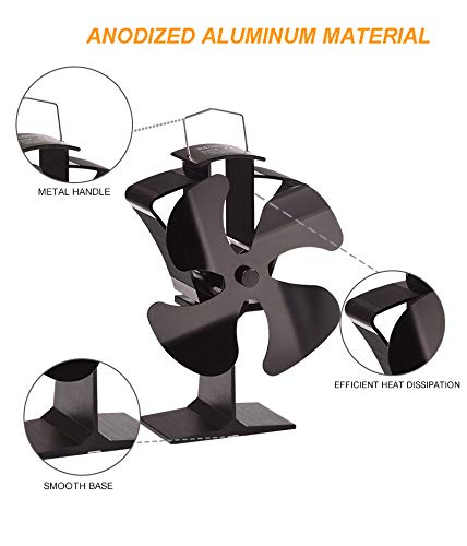 TOMERSUN Ventilador de estufa de 4 palas Ventilador de leña/leña alimentado por calor Ventilador ecológico Circulación de calor para leña/leña/chimenea