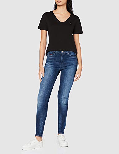 Tommy Hilfiger Tjw Slim Jersey V Neck Camiseta, Negro (Black), M para Mujer