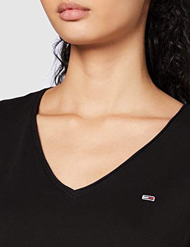 Tommy Hilfiger Tjw Slim Jersey V Neck Camiseta, Negro (Black), M para Mujer