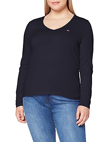 Tommy Jeans TJW Jersey V Neck Longsleeve Camisa, Azul Marino (Twilight Navy), M para Mujer